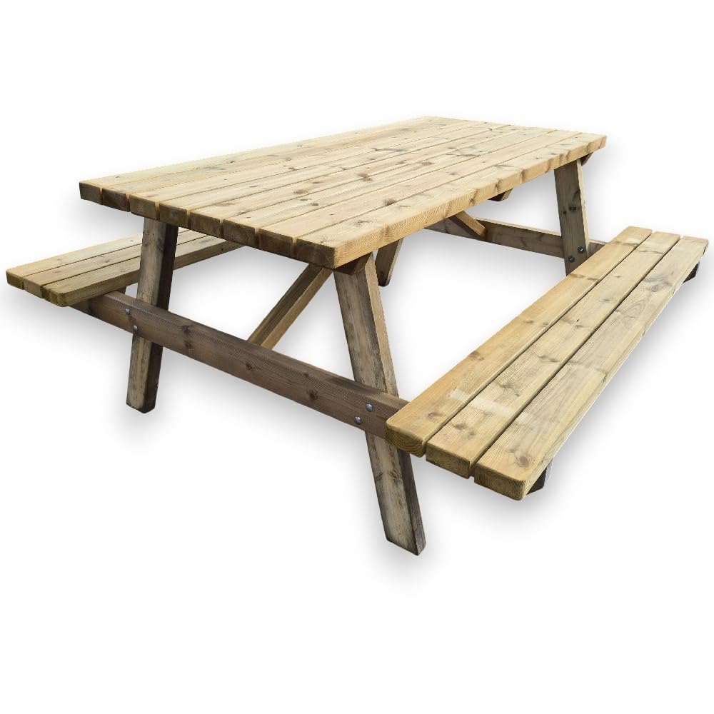 SUNWOOD Table pique-nique en bois professionnel, épaisseur 44 mm, 180 x 165 cm, pin de Suède imprégné de classe IV, mobilier urbain et jardin, robustesse maximale, 100 % fabriqué en Italie