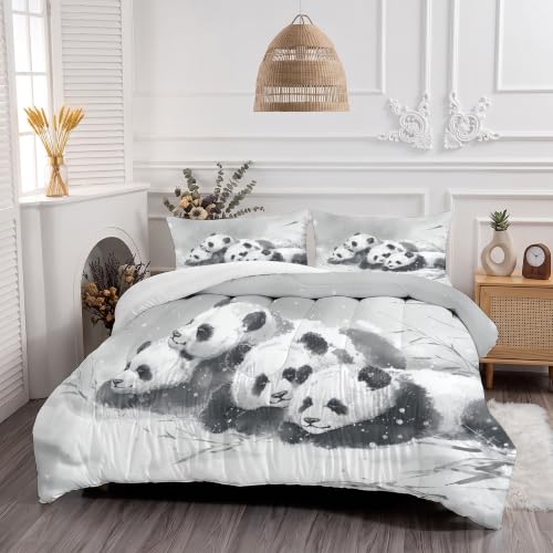 Edredón nórdico 260x230cm de panda gris con 2 fundas de almohada 3