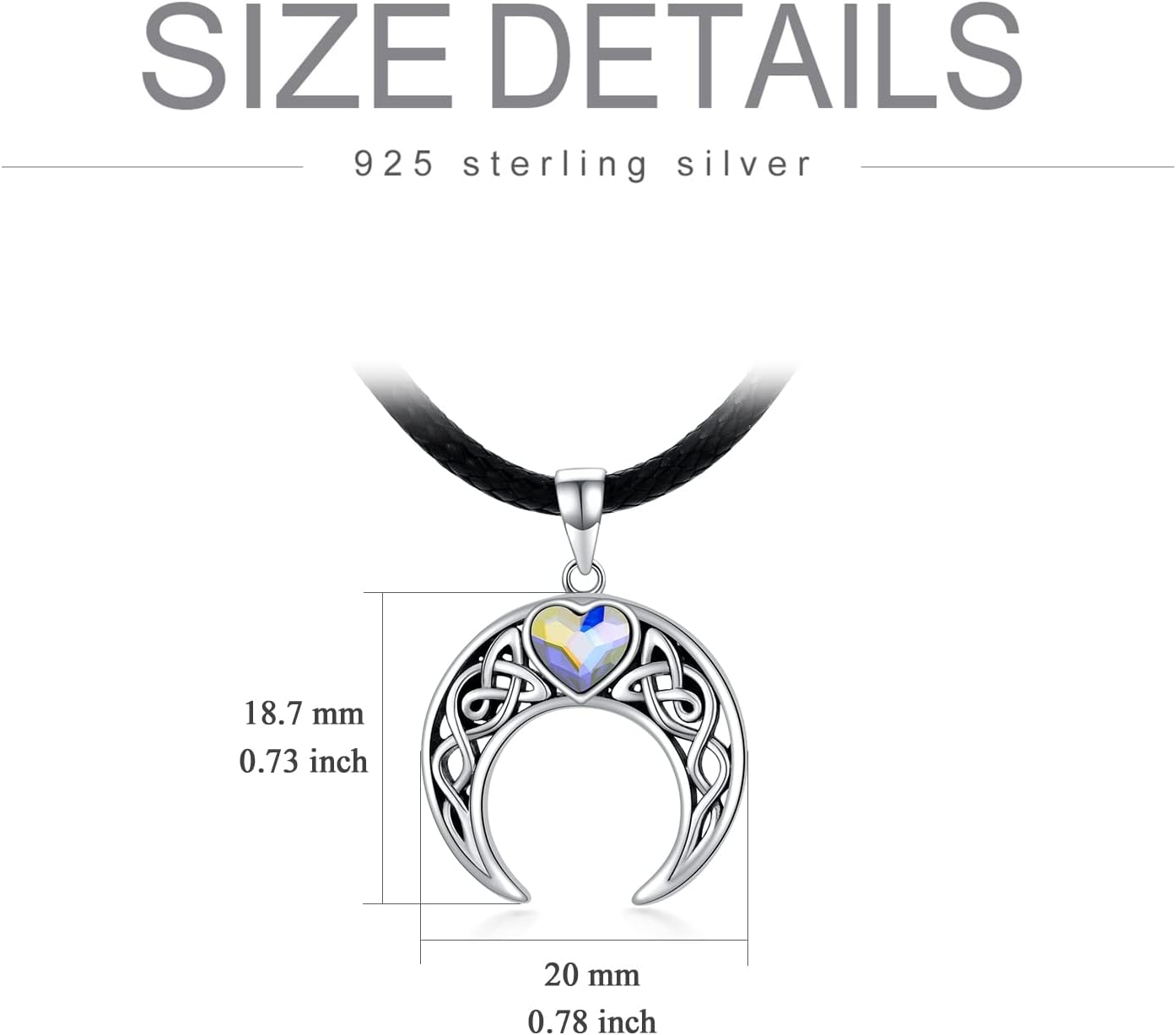 AOBOCO Leather Choker Necklace for Women 925 Sterling Silver Pendant with Crystal from Austria 16''