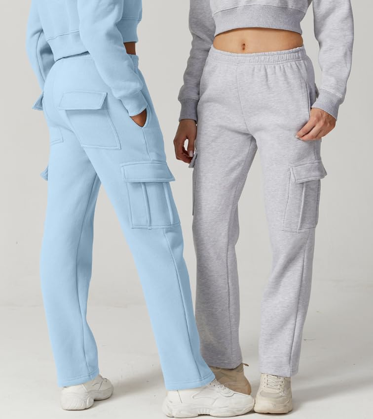 QINSEN Womens Medium Waist Baggy Elastic Waist Sweatpants Casual Fleece Long Pants with Pockets - Image 6