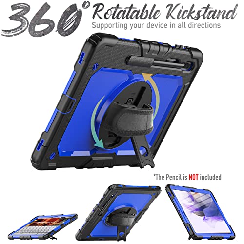 Hxcaseac For Galaxy Tab S7 Fe / S8 Plus / S7 Plus 5G Case 12.4 Inch With Screen Protector/Pen Holder / 360 Rotating Strap Stand, Heavy Duty Samsung Galaxy S7 Fe / S8 Plus Tablet Case - Blue/Black #TOP5