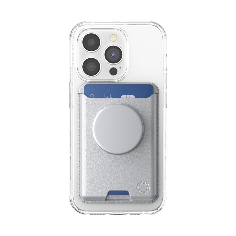 PopSockets: PopWallet per MagSafe - Con presa - Include anello adattatore per MagSafe - Sottile portacarte riposizionabile per smartphone e custodie - SoftGoods - Silver