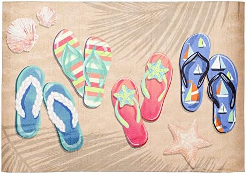 Liora Manne Illusions Collection Indoor Outdoor Mat - Garden or Coastal Rug, Tropical & Floral Décor, Comfortable & Durable, UV Stabilized, Beachside Flip Flops Sand, 1'11" x 4'11"