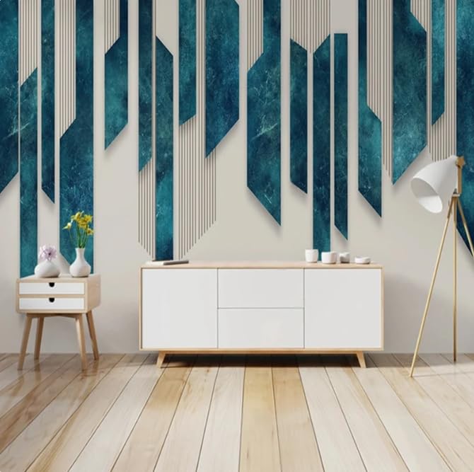 Papier peint géométrique bleu 300x210 cm pour salon et chambre