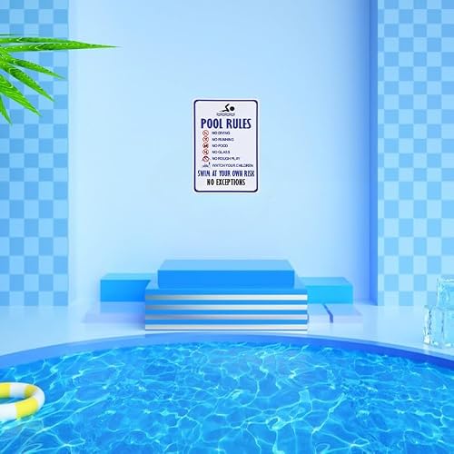 Crazysign Pool Rules Sign Warning Swim At Your Own Risk Vintage Tin Sign for Swimming Pool Water Park Beach Decor 8x12 Inches (3097) - Thumbnail 6