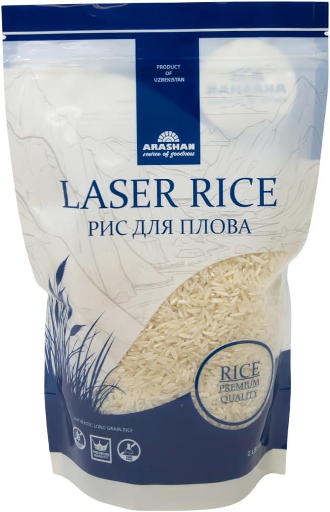 ARASHAN Laser Uzbek Rice – Premium White Long Grain Rice (2 LB / 902Gram) | Perfect for Pilaf, Plov, and Central Asian Cuisine