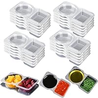 PIQIUQIU 20 Stück wiederverwendbare Snackboxen mit 2 Fächern (14x8,5x2,5 cm) – Transparente Aufbewahrungsdosen für Meal Prep, Dips & Gewürze – Spülmaschinengeeignete mit Deckel, dicht