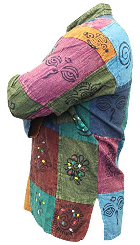 Shopoholic Fashion Mens Patchwork Cotton Long Sleeves Stonewashed Hippie Summer Festivals Shirt4