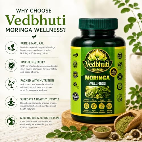 Image of Moringa Leaf Powder Capsules 500mg - Pure Drumstick Supplement for Natural Energy, Immunity & Antioxidant Support | Vegan, Non-GMO, No Additives | 60 Capsules (Pack of 2)