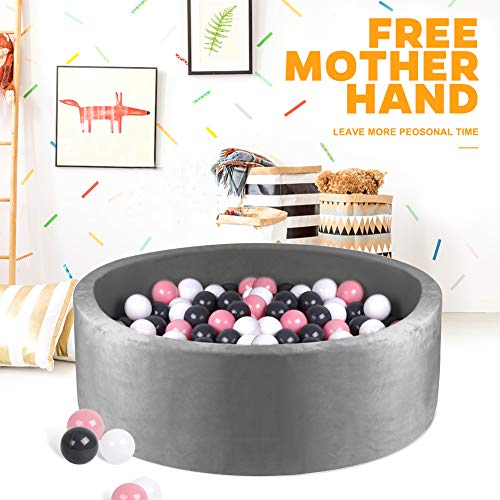 Kids Memory Foam Round Ball Pit, Kiddie Balls Pool, Deluxe Handmade Soft | Quality and Durable Premium Drypool with Non-Toxic Safe Materials, Indoor Outdoor Nursery Early Education Baby Playpen (Gray) - Thumbnail 5