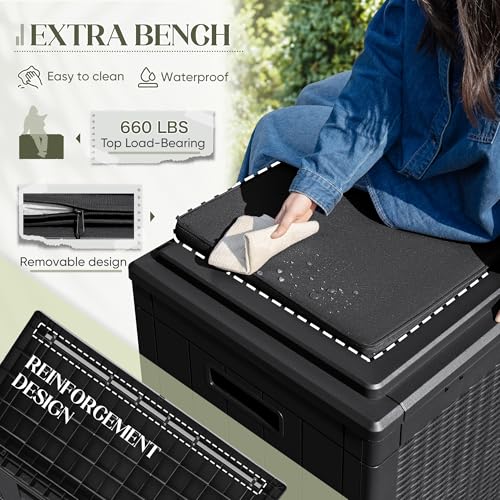Image of Greesum 100 Gallon Resin Deck Box, Outdoor Storage with Cushion, Black