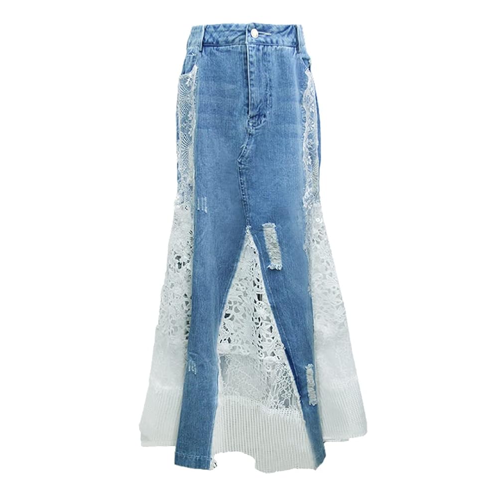Lumignon Denim lace mermaid skirt　M New Fashion Women's Denim Lace Mermaid Skirts Summer High