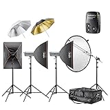 Walimex Pro VC Excellence Studioset Classic 6.5.5 inkl. 2X 500 Watt/1x 600 Watt Studioblitz/Softbox/Reflexschirm/Blitzauslöser/Lampenstativ/Reflektorhalter/Studiotrolley