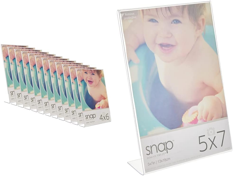 Snap 4x6 and 5x7 Clear Acrylic Self Standing Photo Frames
