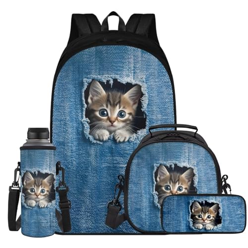 Cartable papillon bleu empêchant les fuites d'eau avec sac repas pour fille