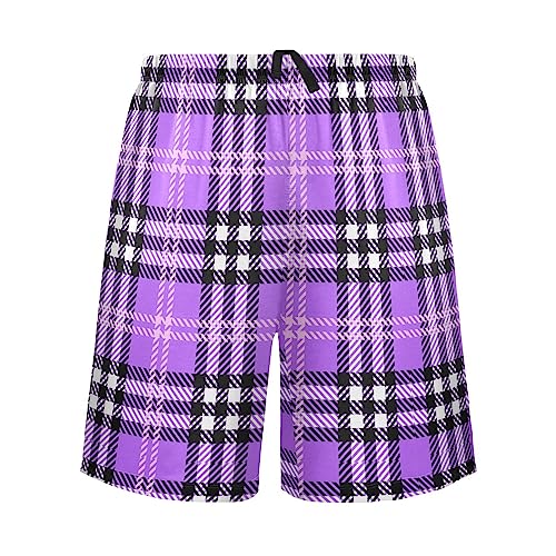 Mens Pajama Shorts Purple Plaid Sleep Shorts Men Tartan Pajama Bottoms With Pockets Drawstring Lounge S2