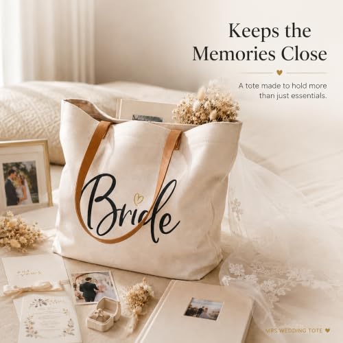 Image of ELEGANTPARK Bride Gifts Bride Tote Bag and Bride Vibes Pouch Set - Large Canvas Wedding Bag with Zipper - Bachelorette Party Bridal Shower Gift, Honeymoon Beach Travel Bag