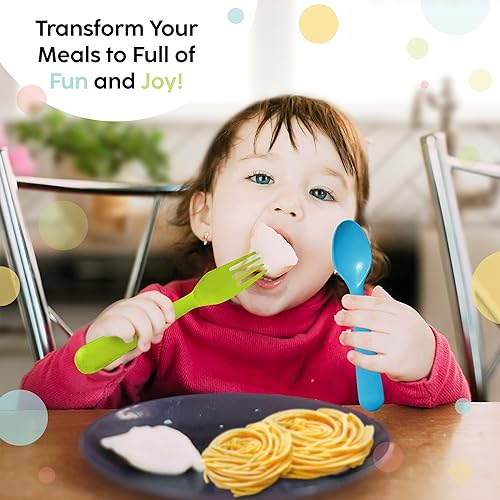 Plaskidy SUVELAM Plastic Toddler Utensils Set Of 12 Kids Utensils Forks And Spoons - Bpa Free/Dishwasher Safe Toddlers Silverware Set Brightly Colored Children'S Safe Flatware Cutlery Set thumb #2