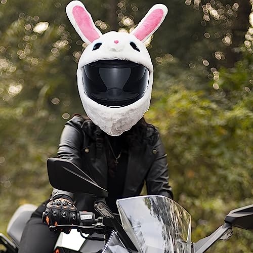 Omoojee Motorcycle Helmet Cover, Funny Helmet Decoration, Fun Rides and Gifts (Plush Animal, White Rabbit) - Thumbnail 2