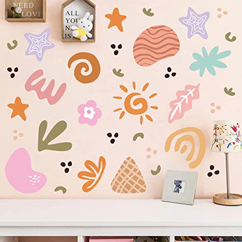 Supzone Boho Shapes Wall Stickers Abstract Pastel Shapes Wall Decal Colorful Rainbow Flower Sun Diy Vinyl Wall Art Sticker For Kids Baby Nursery Bedroom Playroom Living Room Wall Decor #TOP1