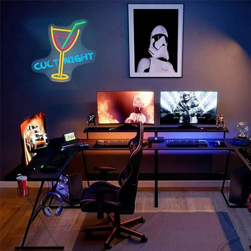 Image of Cult Night LED Neon Sign - 14.17x12.85 Inches, USB Powered, Dimmable with Remote Control, Perfect for Home Decor, Gaming Room, and Party Lighting