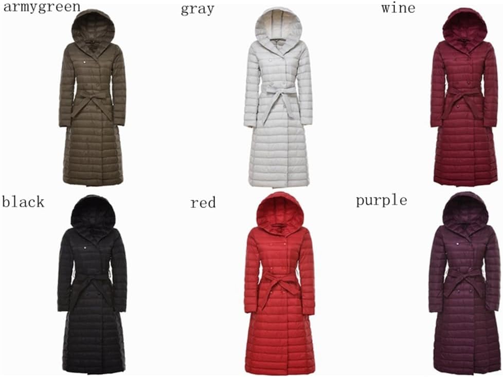 Adhdyuud Women Long Duck Down Jacket Winter Feather Warm Slim Windbreaker Casual Hooded Outerwear