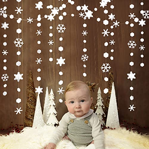 Image of pinkblume 52Ft Winter Wonderland Party Decorations White Snowflake Garland Metallic Glitter Snowflakes Streamer for Winter Onderland Christmas Frozen Birthday Wedding Baby Bridal Shower Party Supplies