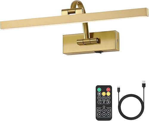 Luces de imagen para pared que funcionan con pilas, iluminación artística de latón para pinturas con control remoto y temporizador, luz inalámbrica