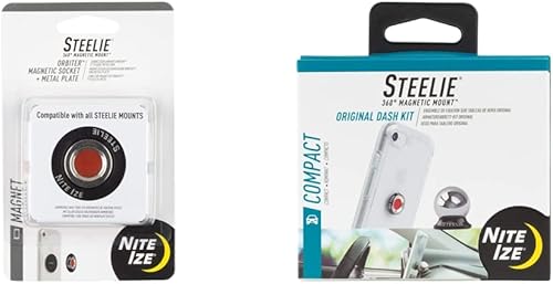 Nite Ize Steelie Orbiter - Enchufe magnético y placa de metal negro tamaño único STO-01-R7 y kit original de montaje Steelie para tablero - Soporte