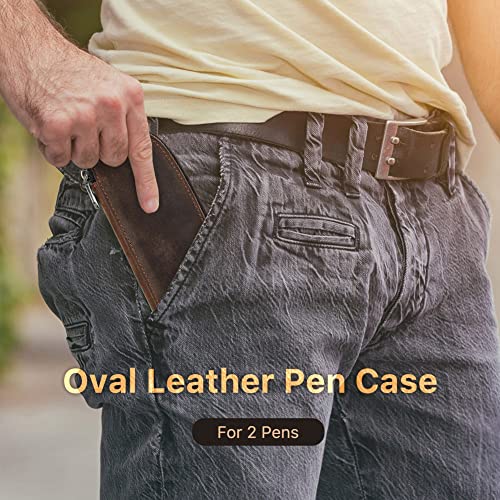 CONTACTS Genuine Leather Pen Case Handmade,Vintage Pen Holder,Pen Protective Zip Sleeve for Travel Elegant Desk Writing Case,Pencils Organizer Box (Coffee-2-Zip) - Image 2