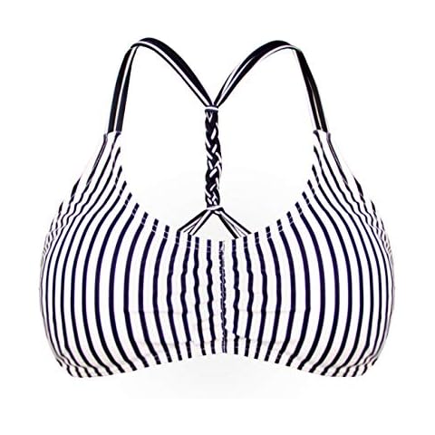 Balasami Women's Retro Button Down Gingham Printed Ajustable Straps Cross Back Vintage Swimsuit Top (Vertical Stripe, S(US4-US6)) Cover