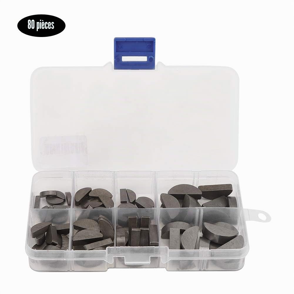 80pcs en Acier Inoxydable Semi-circulaire Kit de clé de Bois Bois avec Tailles Variées pour l'ingénierie, Boîte Rangement Incluse, pour les Machines et les Applications