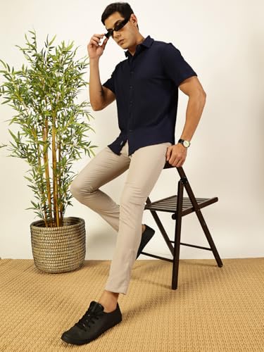 Image of Thomas Scott Men's | Solid | Half Sleeve | Slim Fit | Cotton Blend | Spread Collar | Casual Shirt