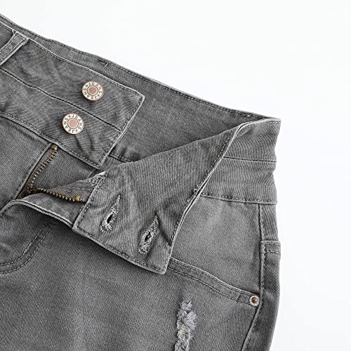 Image of THUNDER STAR Women Mid Rise Ripped Stretchy Jeans Shorts Frayed Raw Hem Casual Denim Shorts