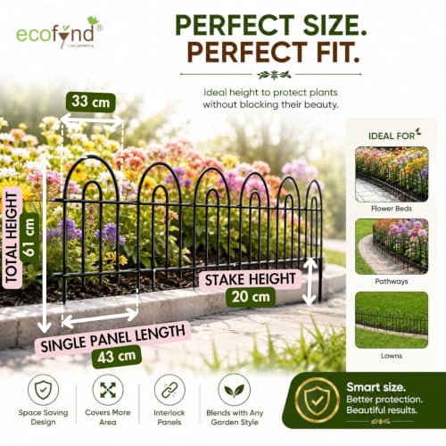 Image of ecofynd (2ft H X 5.4ft L) Decorative Garden Fence, 5 Pack Dig Fence Animal Barrier for Dog, Arched Flower Bed Edging, Wire Border Panel for Dogs, Rabbits, Landscape Patio Yard Outdoor Decor, GF10