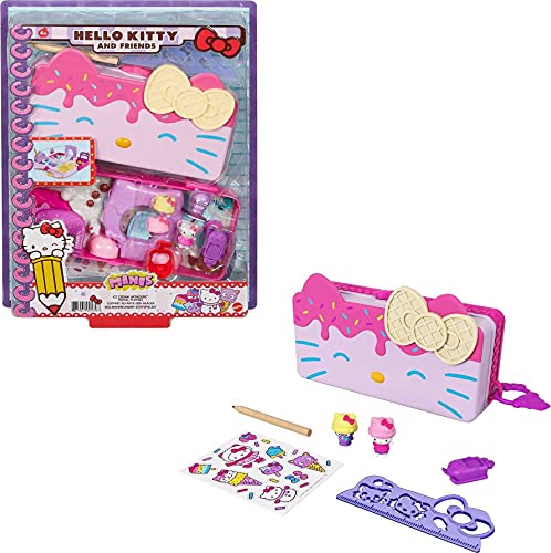 Sanrio Hello Kitty coffret Trousse et Accessoires Paradis des Glaces avec 2 figurines, gomme, règle, crayon et stickers, jouet pour enfant, GVC42