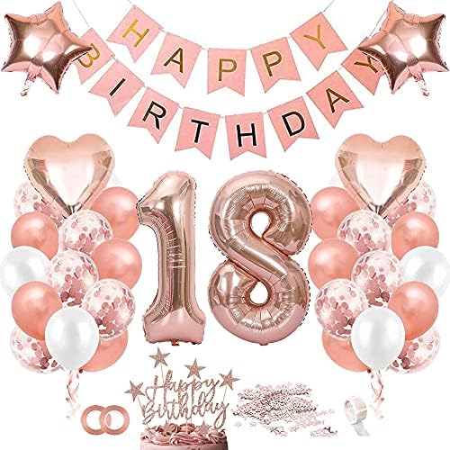 TOPHOPE Luftballon 18. Geburtstag Roségold Folienballon Luftballon Zahlen Geburtstagsdeko Mädchen 18 Jahr Riesen Folienballon Zahl 18 Ballon 18 Deko zum Geburtstag Roségold Happy B