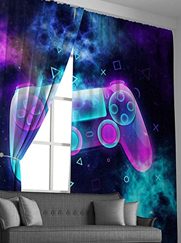 Boys Gamepad Curtains Video Game Window Curtains for Bedroom Living Room Boys Girls Modern Gamer Controller Windows Drapes Galaxy Geometric Printed Decor Window Treatments,W46*L54 - Image 4