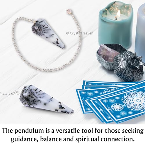 Image of Dendrite Opal Pendulum Dowsing Tool - Natural Crystal Pendulum for Spiritual Guidance - Premium Dowser Pendulum for Accurate Divination and Energy Healing - Perfect for Energy Healing and Chakra Balancing - Handcrafted with Precision and Elegance