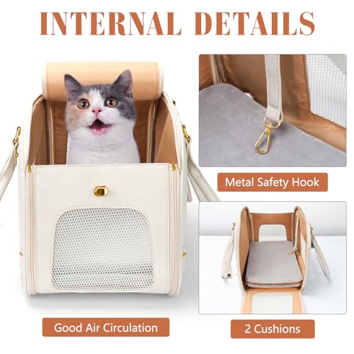 Image of Dog Carrier Purse, Pet Carrier, Foldable Waterproof Premium Leather Pet Travel Portable Bag for Cat and Small Dog Home & Outdoor Small Beige