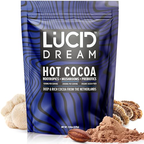 Lucid Dream Mushroom Hot Cocoa for Sleep -Dreamy Nighttime Blend with Adaptogens for Relaxation-Boosts Melatonin for Better Rest (7.94 Ounces, Chocolate)