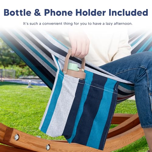 Image of SUNCREAT Portable Hammock with 10 ft Wooden Stand, Blue Stripes