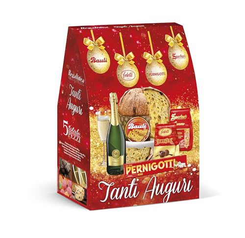 Cesto Natalizio Regalidea “Tanti Auguri” con Specialità Gastronomiche tipiche di alta qualità - Confezione Regalo di Natale Gourmet da 5 Pezzi