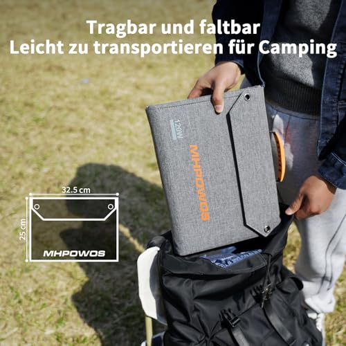 120W Tragbares Solarpanel, 19V faltbares Solarladegerät mit USB C, USB A und DC Ausgängen, IP65 Wasser- und staubdicht, für tragbare Power Station, iPhone, iPad, Camping, Wandern, Outdoor-Reisen