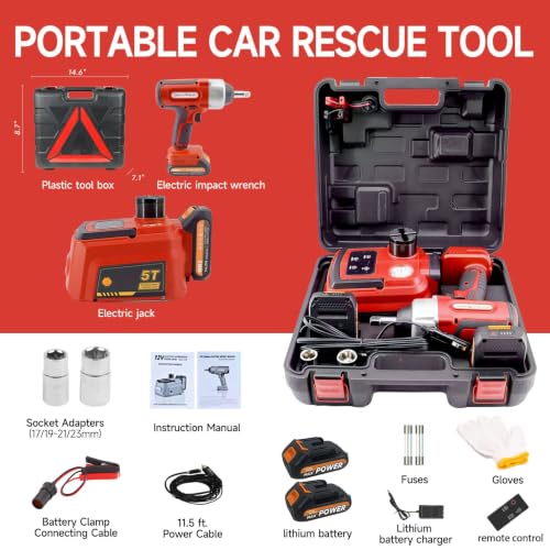 Image of E-HEELP Cordless Electric Floor Jack Kit 5 Ton with Remote, Wrench and LED