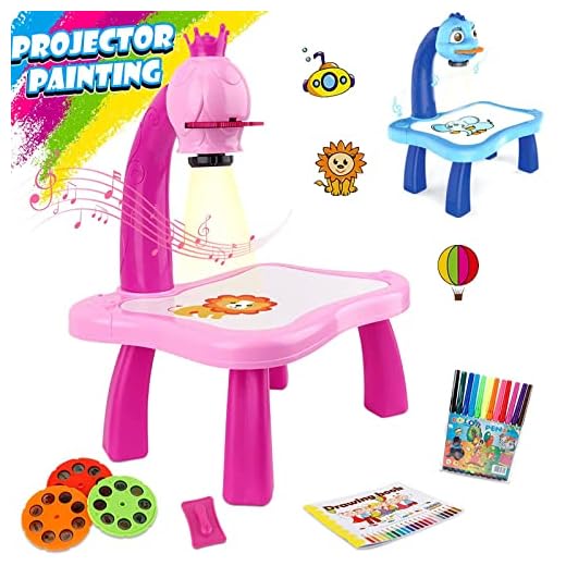 Drawing Projector Table for Kids, Trace and Draw Projector Toy with Light & Music, Children's Smart Projector Painting Sketcher Board Set, Learning Drawing Toys for Boys Girls Age 3+ (Red)