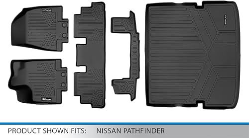 Miniatura 7 de SMARTLINER Alfombrillas de piso de ajuste personalizado, 3 filas y forro de carga detrás de la segunda fila compatibles con Nissan Pathfinder