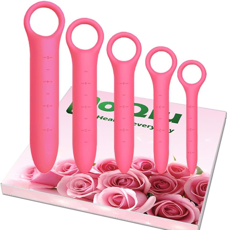 5-Pack Silicone Dilators for Pelvic Floor for Women with Fine Scales, Pelvic Wand Massager，Pelvic Floor Muscle Trainer, Pelvic Floor Strengthening Device with Storage Bag, Red