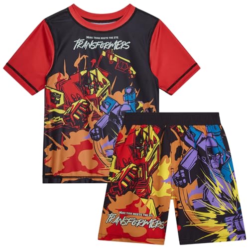 Transformers Optimus Prime Boys Swim Set-2 piece Megatron Toddler and Boys Swim Trunk and Short Sleeve Rash Guard Shirt, Size 4T, Megatron/Optimus Prime Black