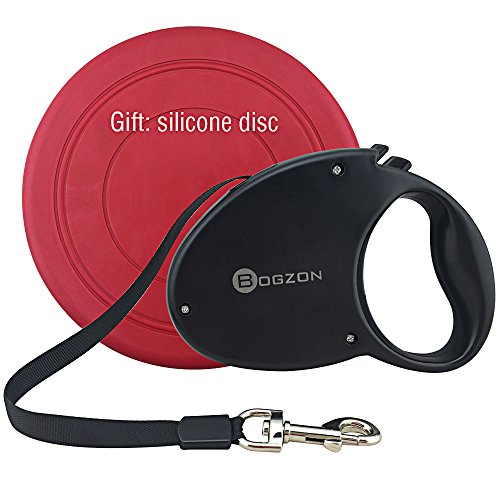 Unifur Pet Supplies - Dogs 2.3 OZ Interactivetraining safe Soft Silicone Red Flying Disc, New Retractable Black Dog Leash, Extends 26 Feet Long Brand change to:BOGZON